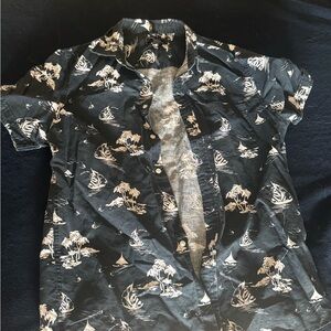 21men Black and White Tropical Print button-down